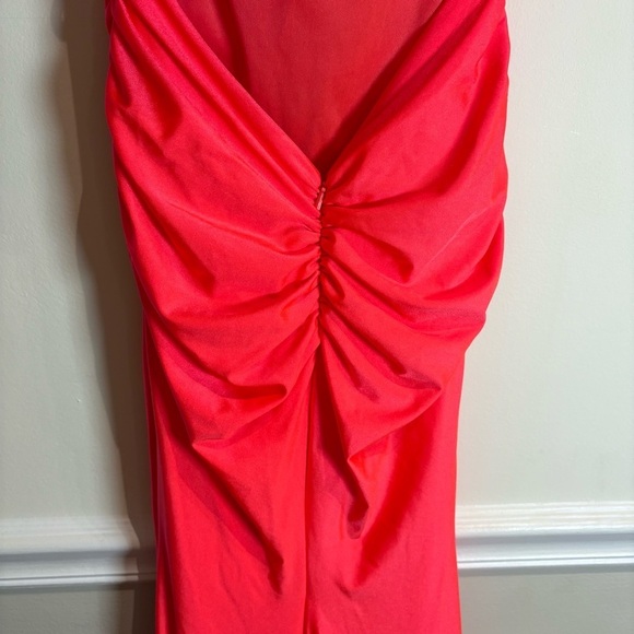 La Femme 29020 Plunging V-neck Ruched Prom Sheath Dress Neon Coral 0 - Picture 9 of 14